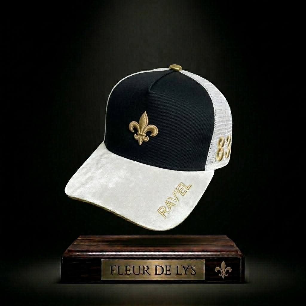 Casquette fleur de lys noire/blanche et doré premium en édition limitée à 83 exemplaires