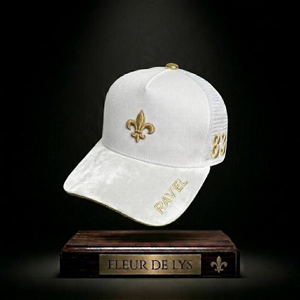 Casquette fleur de lys blanche et doré premium en édition limitée à 83 exemplaires