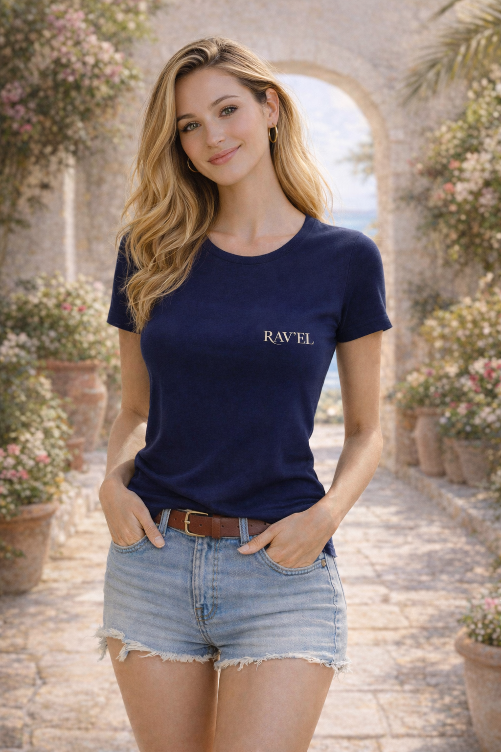 T-shirt bleu marine brodé – Élégance intemporelle - RAV'EL