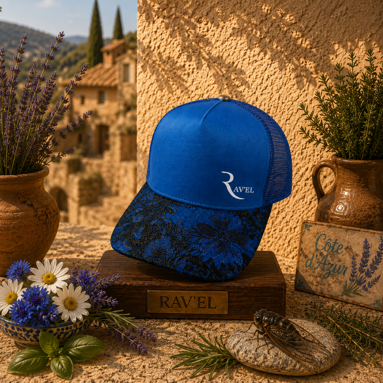 Blue Riviera: Casquette bleue Trucker premium en édition limitée collab Makaĩ