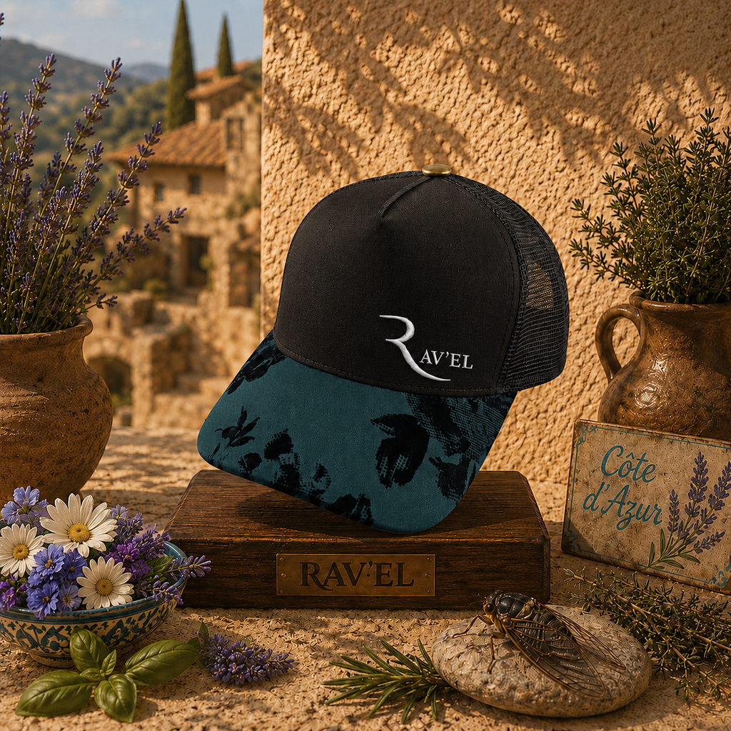 Lagon Bleu: Casquette noire/bleue-verte Trucker premium en édition limitée collab Makaĩ
