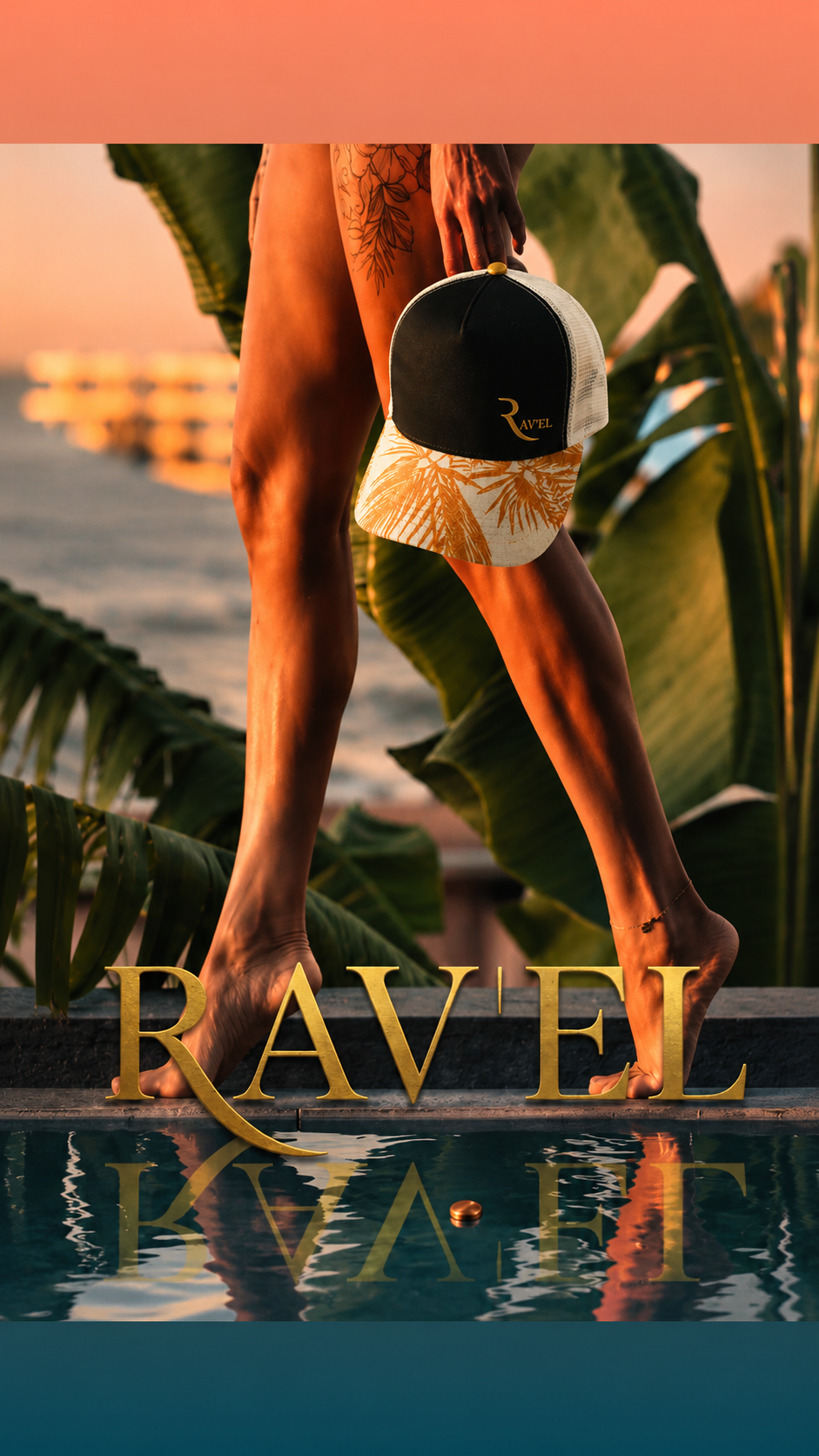 Palma Sunset: Casquette noire/orange/blanche Trucker premium en édition limitée collab Makaĩ